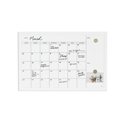 U Brands Magnetic Dry Erase Calendar Board, 30"x20", White Wood Style Frame, Includes Magnets