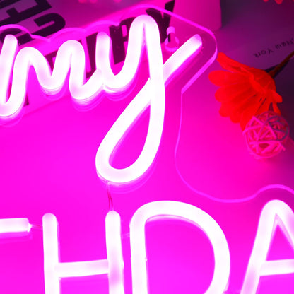 Planzo It's My Birthday Led Neon Light Sign Happy Birthday Party Wall Sign Decor Window Background Sign USB Bedroom Living Room Neon 5V Night Light Kids 15.8" X 9.1" Pink