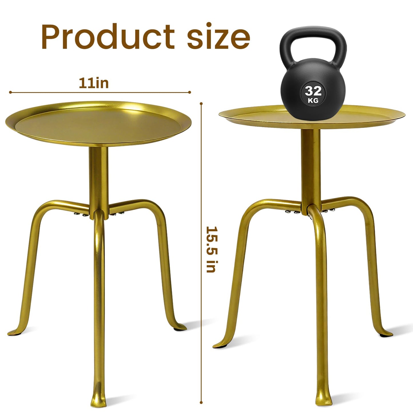 Uniqcovosa Plant Stand Indoor Outdoor, 11'' Round Gold Corner Single Plant Table, 3-Leg Small Metal Plant Holders Flower Pot Stand, Modern Corner Round Small Side End Table with Raised Design