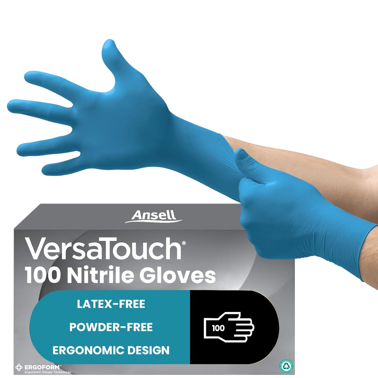 Ansell VersaTouch 92-465 Nitrile Disposable Gloves, Chemical Resistant, Mechanical Protection, DIY Applications, Examination Glove, Industrial Safety PPE, Size L (100 Pieces)