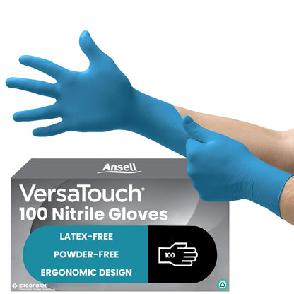 Ansell VersaTouch 92-465 Nitrile Disposable Gloves, Chemical Resistant, Mechanical Protection, DIY Applications, Examination Glove, Industrial Safety PPE, Size L (100 Pieces)