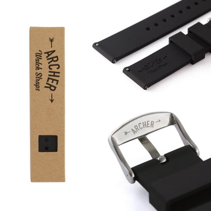Archer Watch Straps - Soft Silicone Quick Release Watch Bands (Black, 22mm)