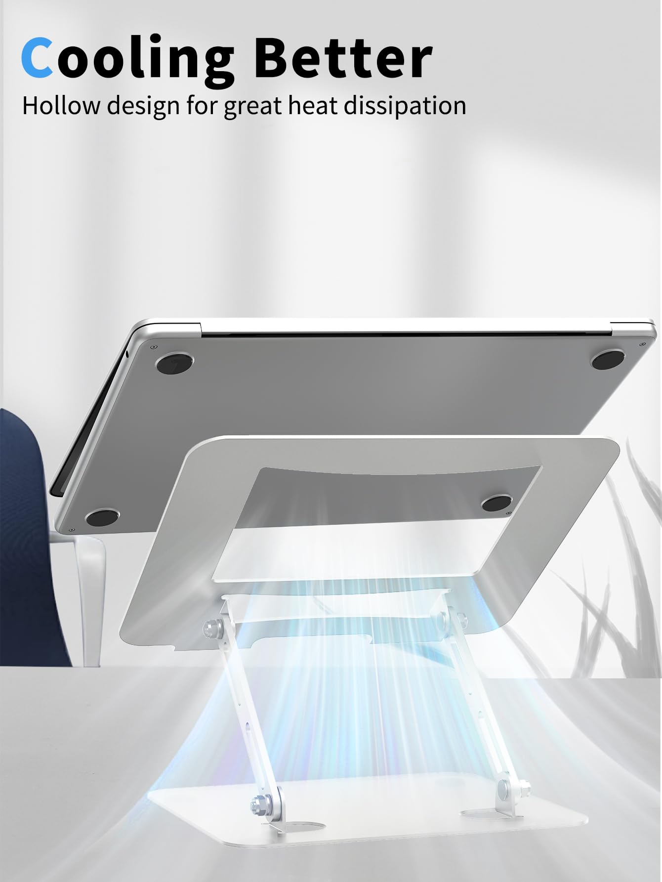 SOUNDANCE Laptop Stand for Desk with Stable Heavy Base, Adjustable Height Multi-Angle, Ergonomic Metal Riser Holder, Foldable Mount Elevator, Compatible with 10 to 15.6 Inches PC Computer, Silver