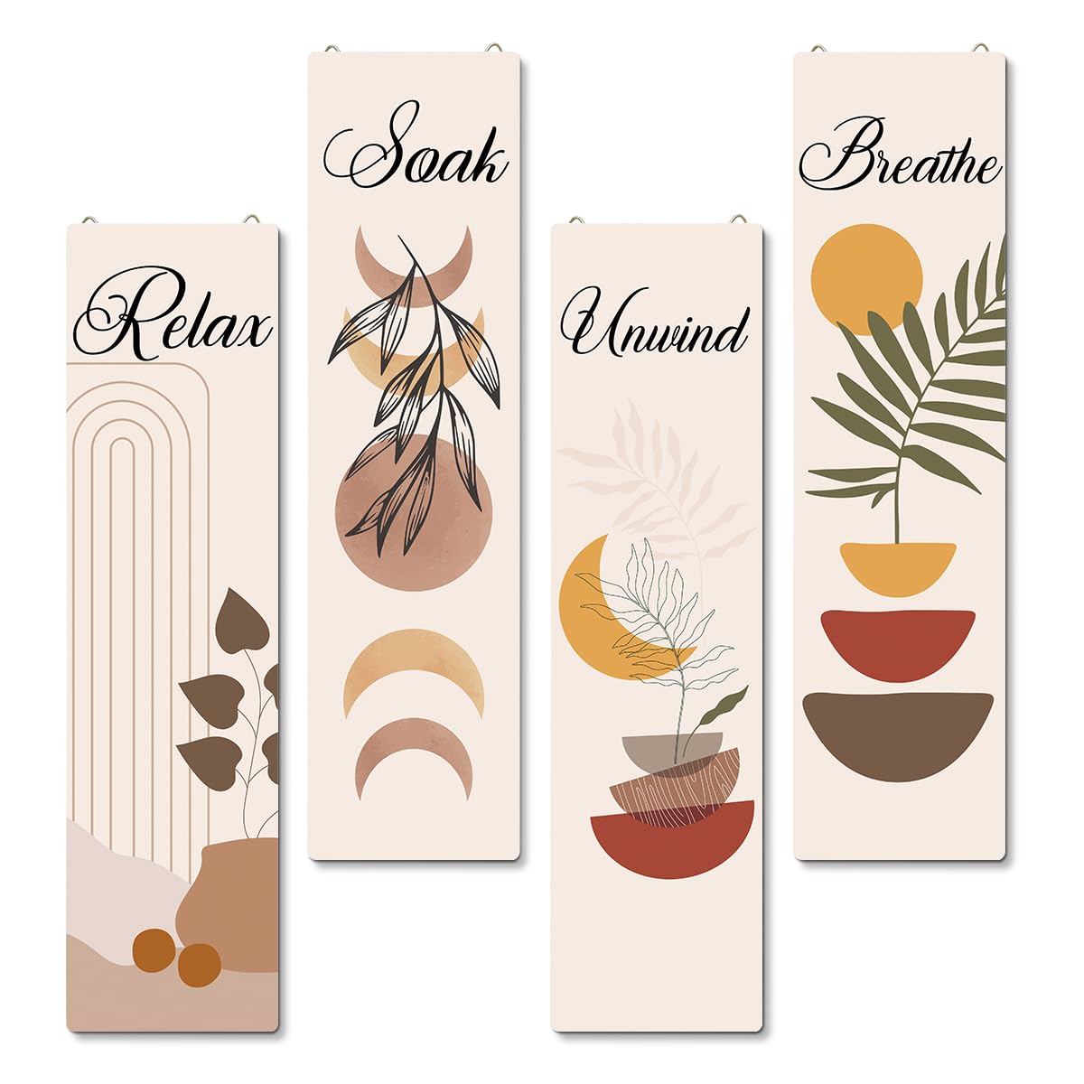 Relax Soak Unwind Breathe Decorative Wooden Wall Sign, 4 Plaques - Decor Accent for Bathroom, Home & Housewarming Gifts