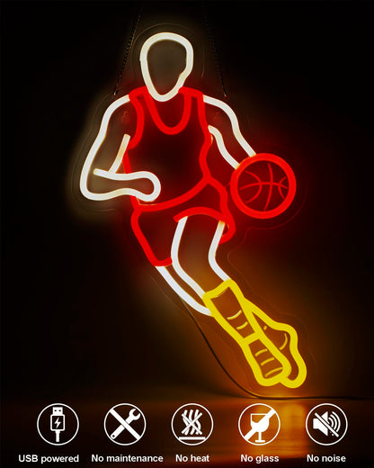 Basketball Neon Signs for Wall Decor,Sport Basketball Player LED Neon light, Dimmable USB Powered, Decor for Home Gym Bedroom Man Cave Arena Room Bar Garage,Gift for Basketball Fans