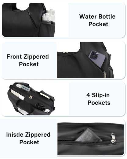 RHDZO Gym Bag for Women with Shoe Compartment Yoga Mat Bag with Wet Pocket and Water Bottle Holder Weekender Bag with Shoulder Strap, Black (Standard Bottle Fit)