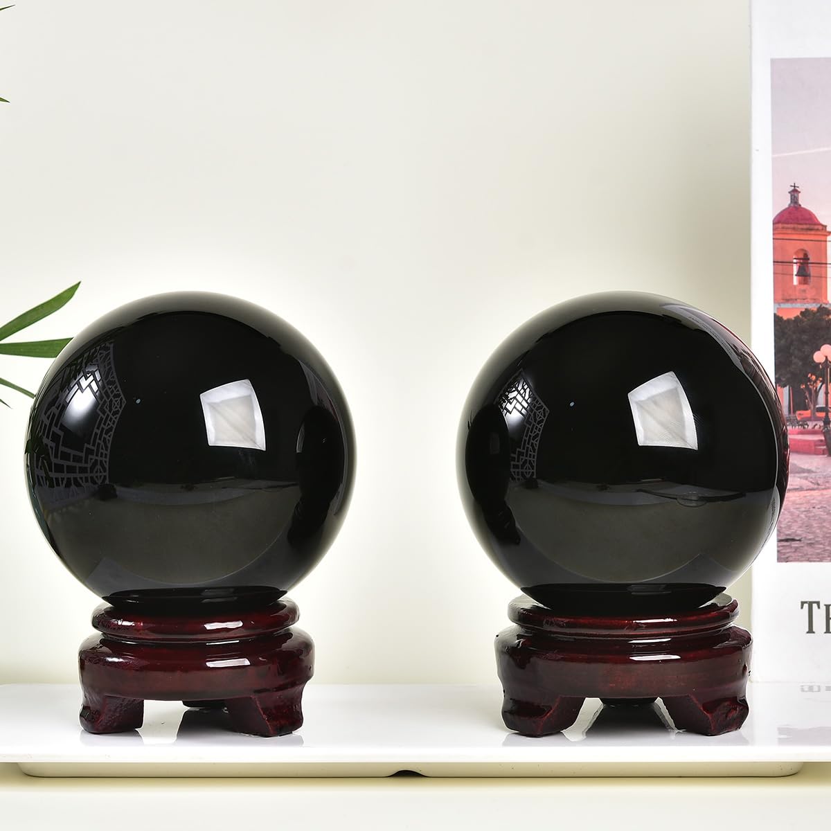 MOGEMT Large Black Obsidian Crystal Ball with Stand Healing Crystals Sphere for Meditation, Divination, Witchcraft 110-120mm/4.3-4.7"