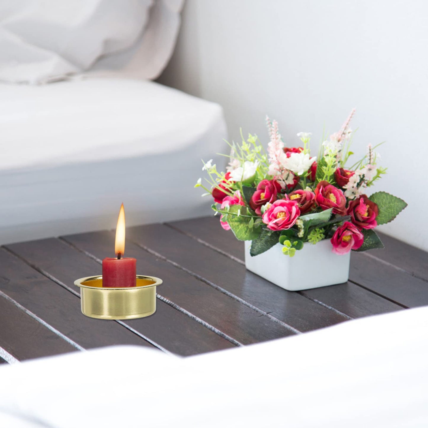 Uonlytech Wedding Table Decor 5pcs Tea Light Tins Cups, Golden Metal Tea Light Candle Holder Empty Scented Candle Cup DIY Candle Holders for Party Wedding Table Decoration Tapered Candlestick Holders