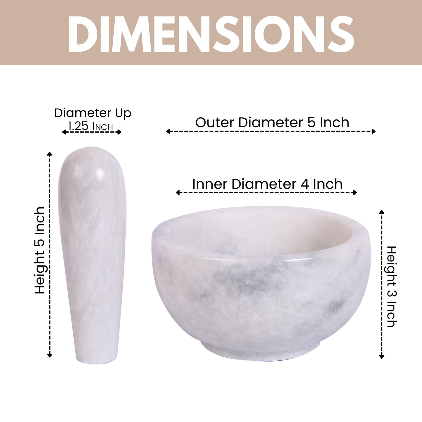 Exquisite Marble Mortar and Pestle Set - Your Ultimate Kitchen Essential for Grinding Spices, Making Guacamole, Salsa, Pesto, and Crushing Pills (White, Bowl Shape (5"))