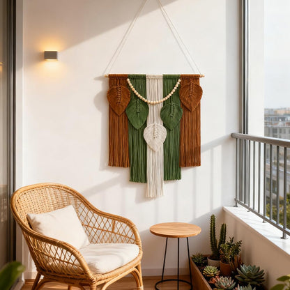 Jditngp Macrame Wall Hanging Boho Leaf Woven Tapestry,Bohemian Chic Home Decor Handmade Leaves Feather Tassel Wooden Bead Pendants Wall Art Decorations for Bedroom Living Room Apartment 23.6"WX43.3"L