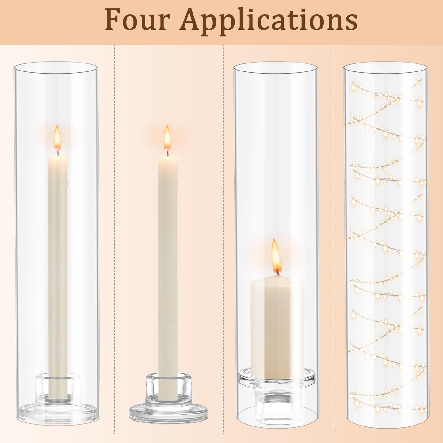 Hurricane Candle Holder Thickened Cylinder Covers Short Taper Candle Sticks Holder 2.5" D × 11" H Glass Tall Candlesticks Holders Centerpiece for Wedding Dining Table, 4 Pcs