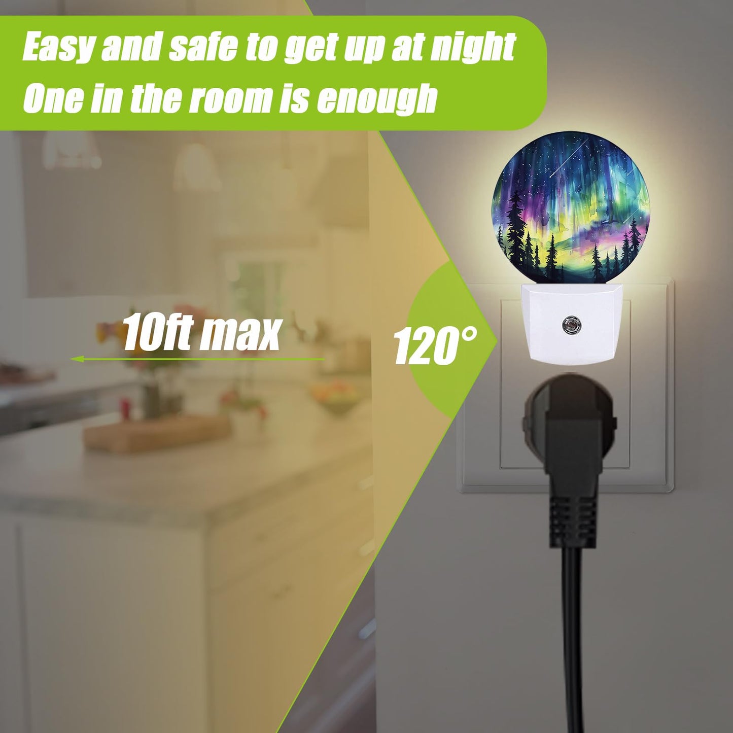 COSHARKLY Aurora Forest Night Light,Plug-in Night Lights with Dusk-to-Dawn Sensor for Bedroom Bathroom and Living Room Sleep Friendly lamp