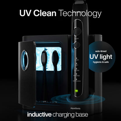 Aquasonic Black Series PRO – Ultra-Whitening Electric Toothbrush – 5 Modes & Smart Timers – Premium Travel Case & 6 Proflex Brush Heads – ADA Accepted Toothbrush