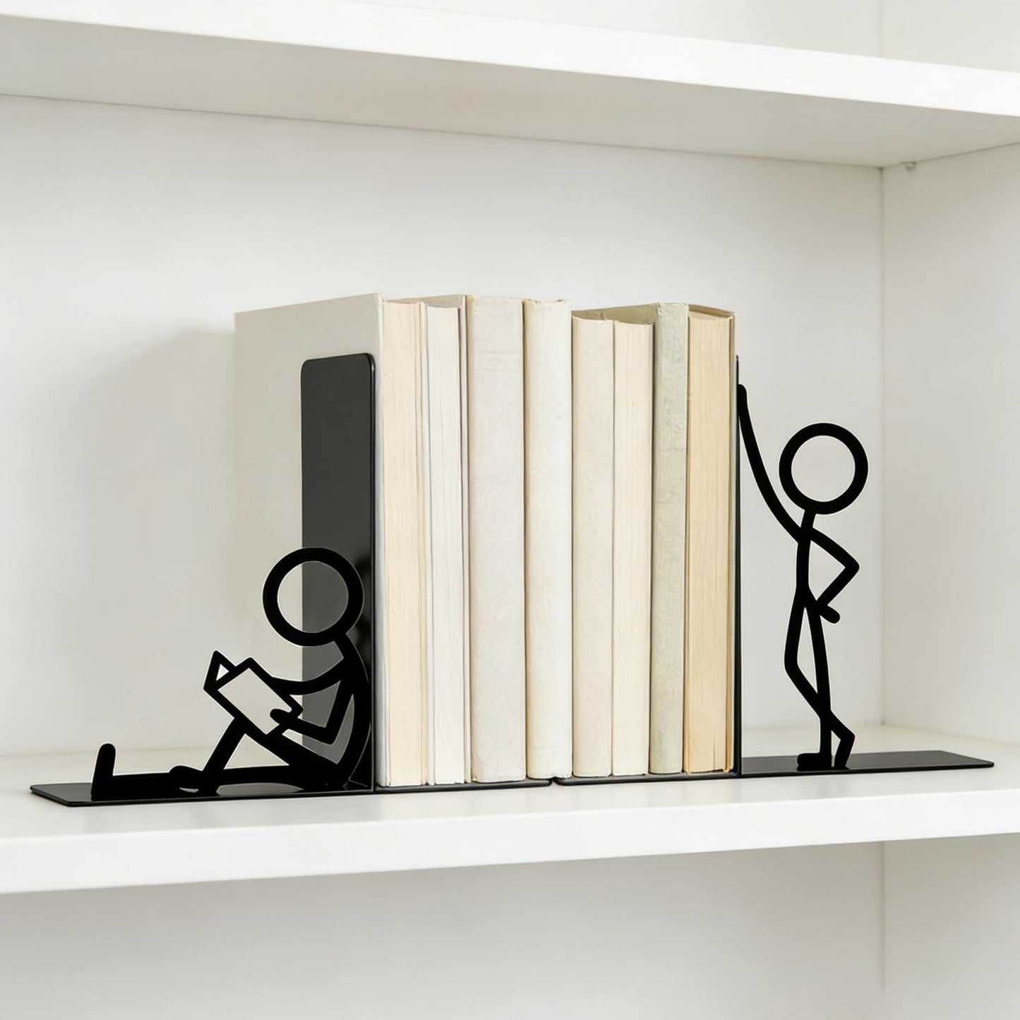 Metal Decorative Bookends, Cute People Design for Bookshelf Decor, Book Ends for Shelves, Ideal Gift for Book Lovers