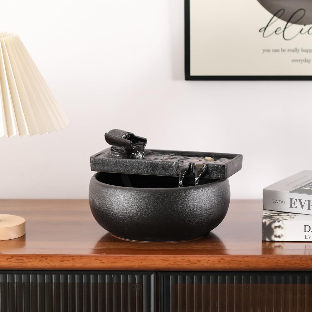 Ceramic Tabletop Fountain for Indoor and Outdoor Table Desk Office Patio (Ceramic Fountain)