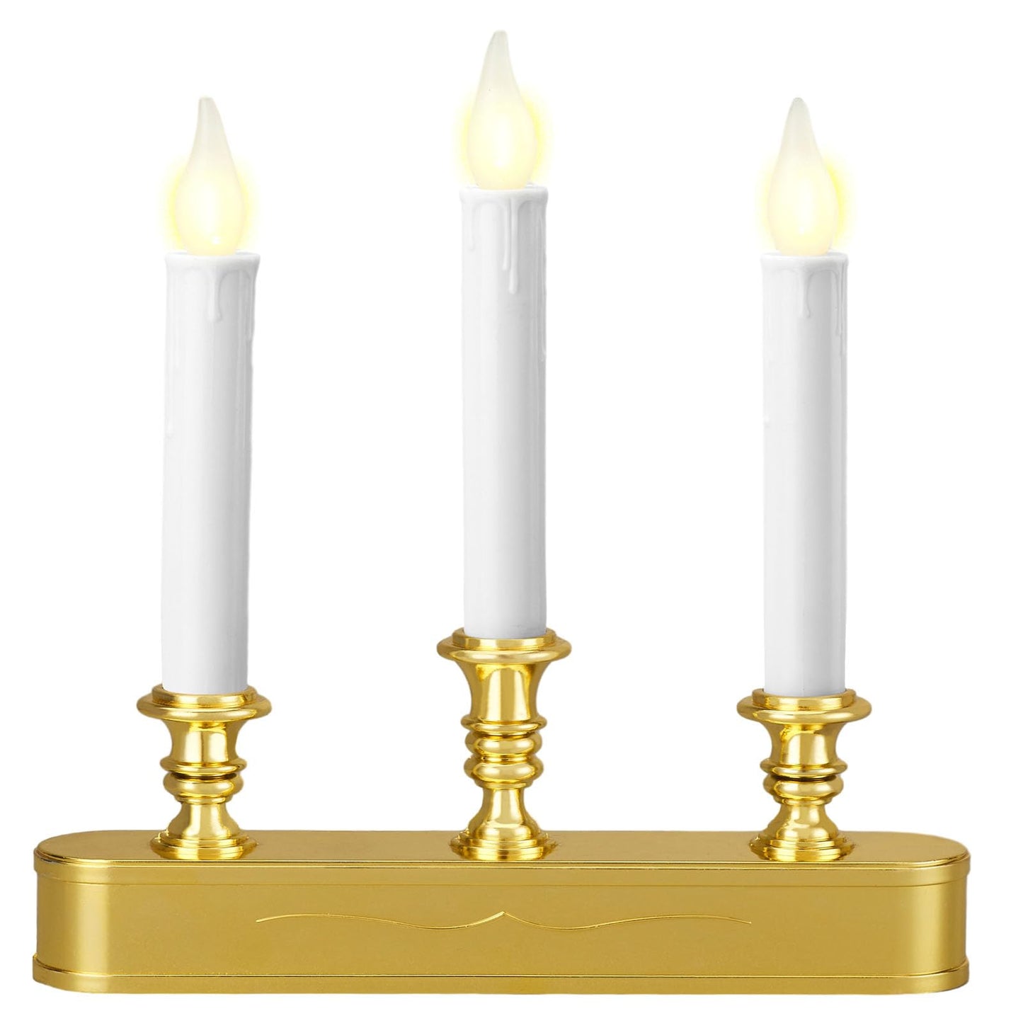 FGDECORJOIE Delicate Battery Operated Flicker Flame Gold Antique 3 Tier LED Window Candelabra 11.5 Inch Hight with Automtically Timer 8 Hours On/16 Hours Off