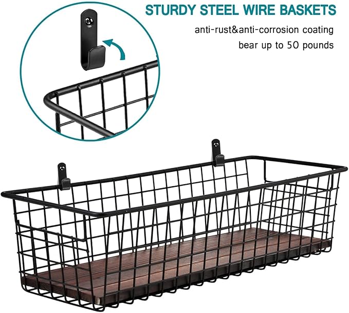 4 Set Portable Metal Farmhouse Wall Decor Storage Organizer Basket Bin