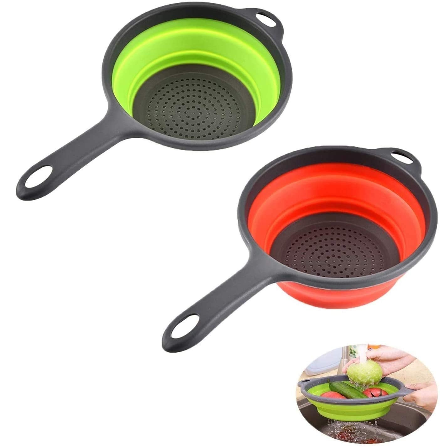 Kitchen Foldable Silicone Strainer Colanders, Collapsible Colanders with Handles, Space-Saver Folding Strainer Colander for Draining Pasta, Vegetable (Blue)