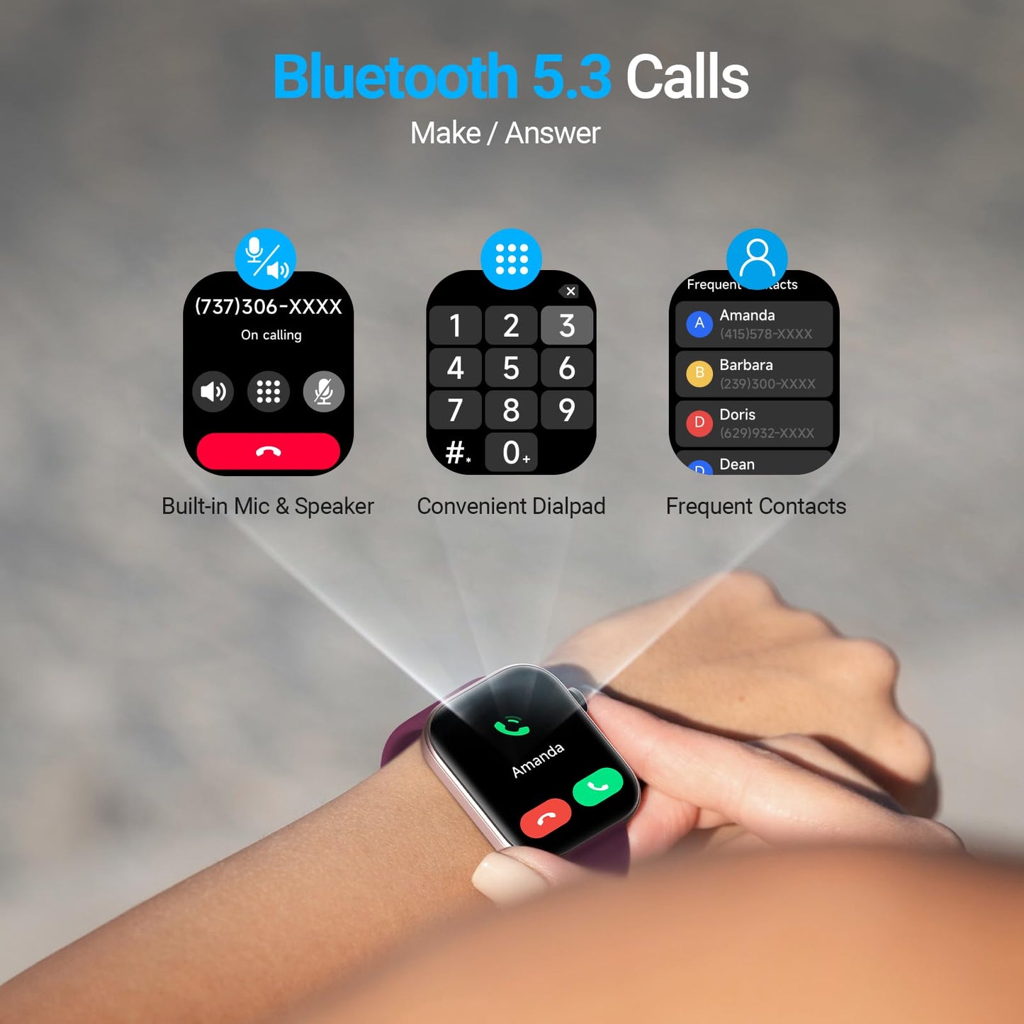 Smart Watches for Women Men, 1.99”Large AMOLED Screen Fitness Tracker Watch with AI Voice, Bluetooth Call, Heart Rate/SpO2/Sleep Monitor, 3ATM Waterproof, 12 Days Battery, 105 Sport Modes