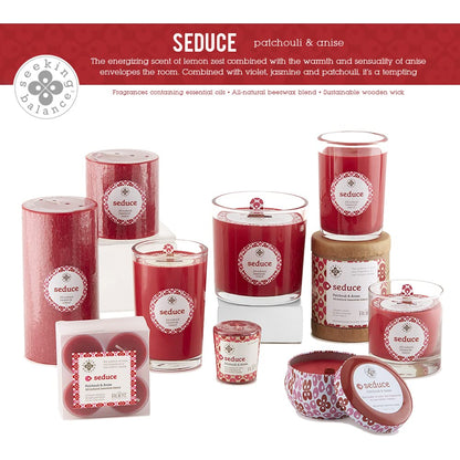 Root Candles Scented Spa Candles Seeking Balance® Handcrafted Wood Wick Aromatherapy Candle, 6.5-Ounce, Seduce: Patchouli Anise