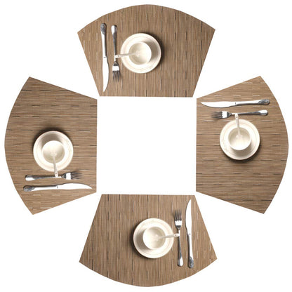 SHACOS Round Table Placemats Set of 4 Wedge Shape Woven Vinyl Place Mats Heat Resistant Wipe Clean Round Table Mats Home Table Decor (4, Tan)