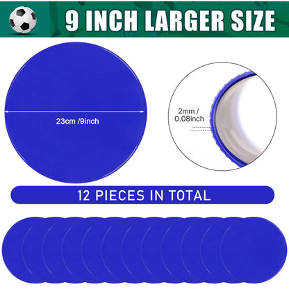 SIFENYU Spot Markers 9inch Rubber Agility Dots Flat Cones Non Slip Sports Dots Floor Spots Agility Markers for Kids Soccer Football Basketball Speed Agility Training (Blue, 12)