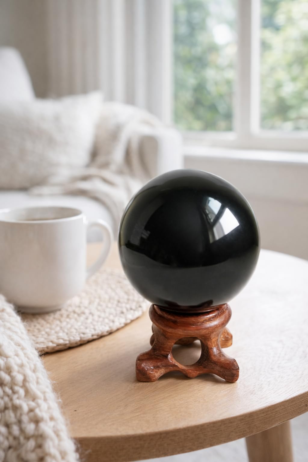 Mina Heal Genuine Black Obsidian Crystal Sphere for Feng Shui, Meditation, and Scrying – Crystal Ball for Healing and Décor