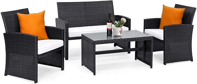 Goplus 4-Piece Rattan Patio Furniture Set, Outdoor Wicker Conversation Sofa