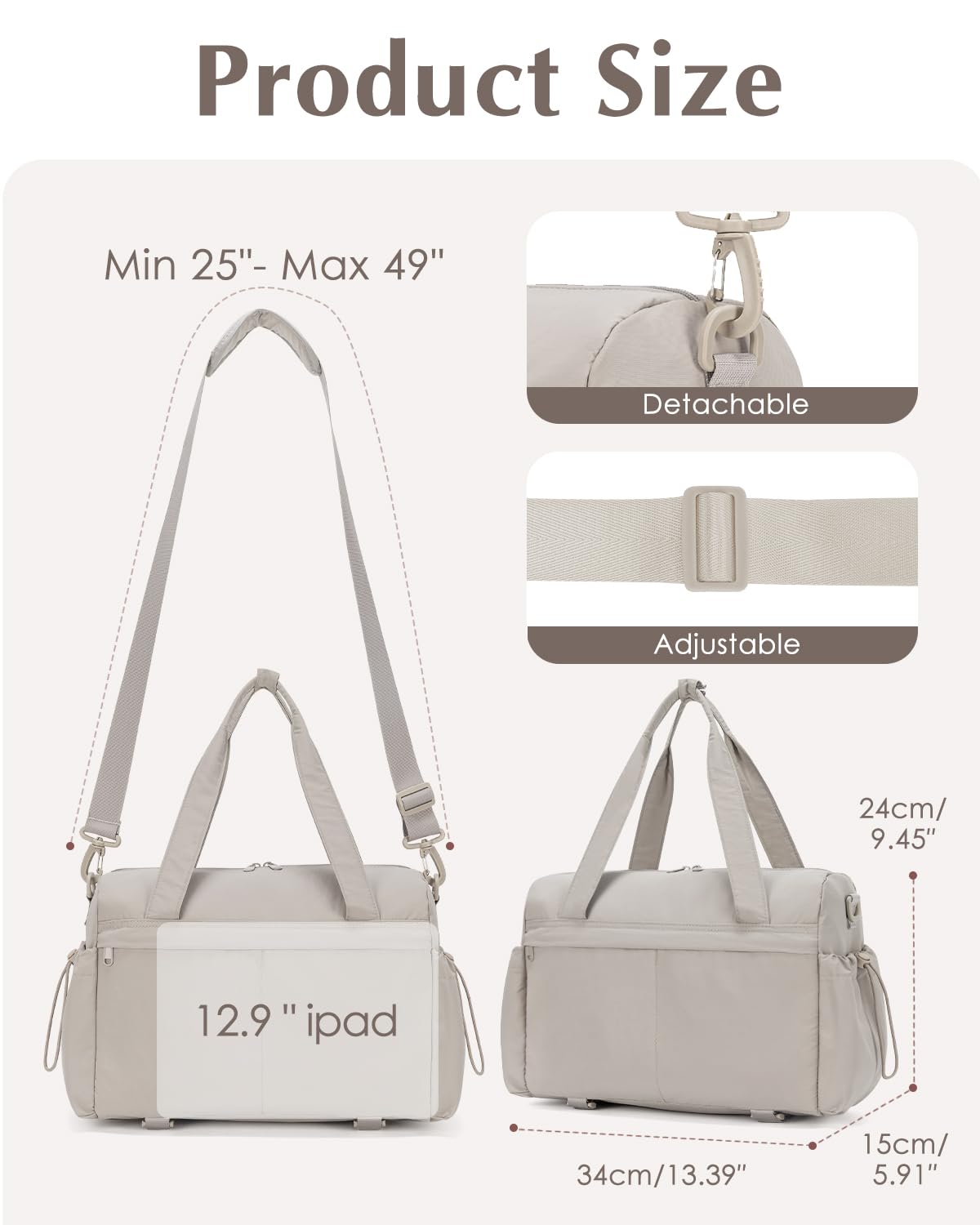 Small Gym Bag, Mini Gym Bag for Women with Yoga Mat Holder and Wet Compartment, Cute Mini Puffer Duffle Bag with Water Bottle Pocket for Workout Yoga Dance, Puffer Camel