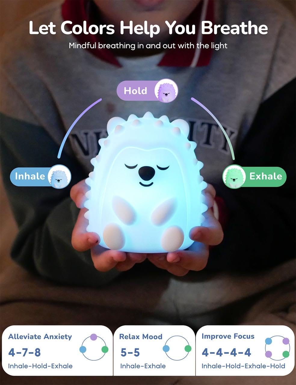 Breathing Pal 'Hogi'- Mindfulness Breathing Light, Guided Visual Meditation Breathing Light, Anxiety Relief Items for Calm Down Corner/Meditation/Sleep for Adult&Kid