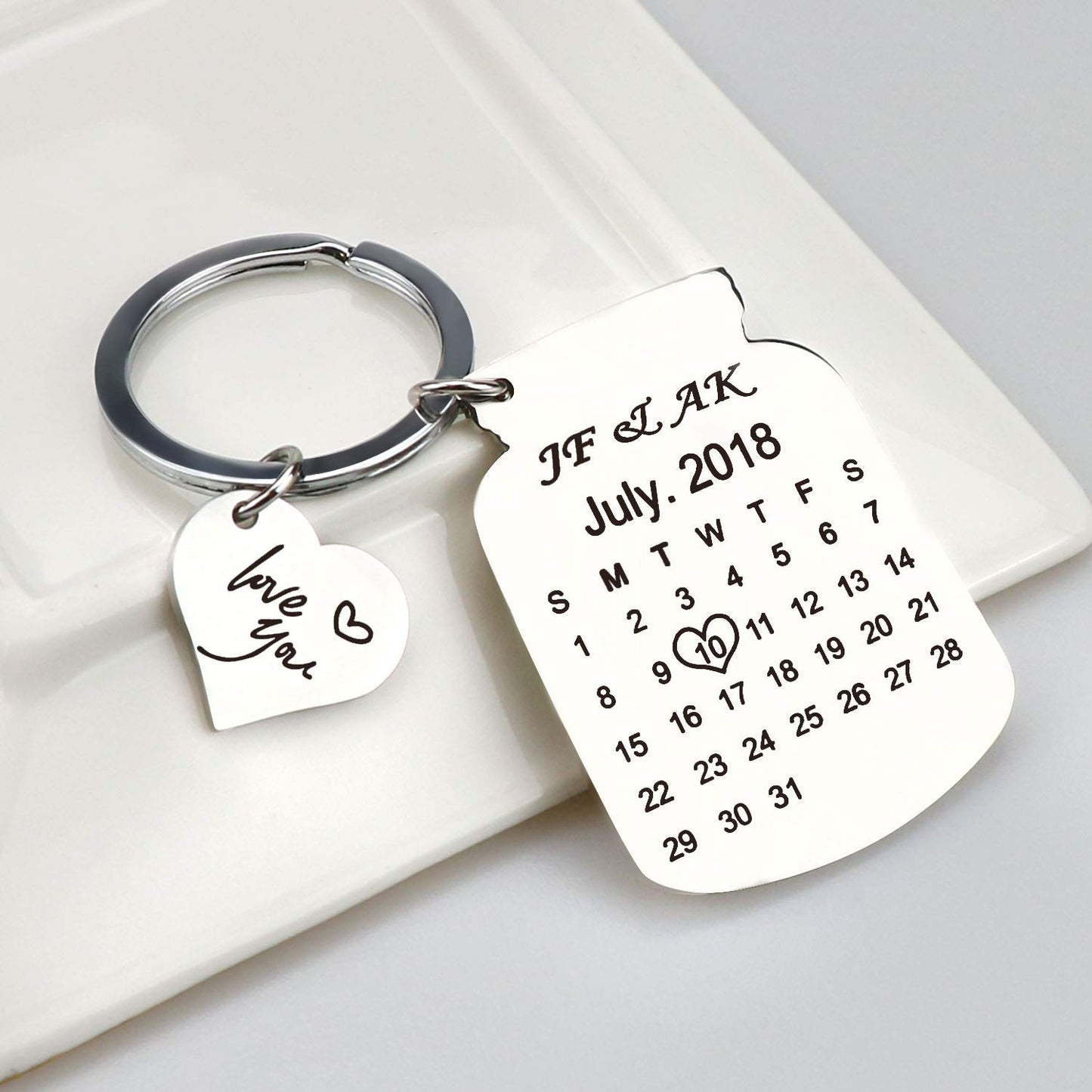 onlylove-handmade Personalized Engraved Calendar Date Keychain Custom Message Keyring Memorial Keepsake Gift for Anniversary (Bottle-Silver)