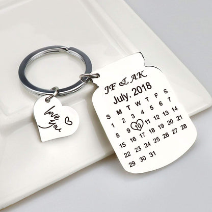 onlylove-handmade Personalized Engraved Calendar Date Keychain Custom Message Keyring Memorial Keepsake Gift for Anniversary (Bottle-Silver)