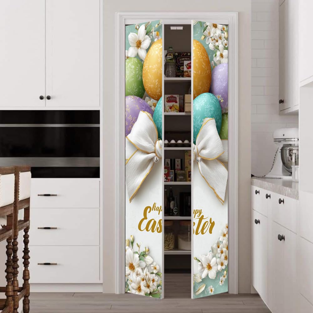 WDESYADMS Door Stickers 30.3x78.7 Inch PVC Easter Egg Floral Design Peel and Stick Decorative Door Cover for Home Entryway Bedroom Apartment Hallway Adds Seasonal Charm and Simple Festive Update