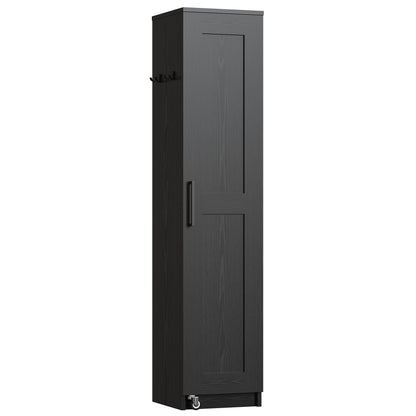 IRONCK Narrow Kitchen Pantry Storage Cabinet, 72" Slim Single Door with 6 Adjustable Shelves, Door Rack and Wheels, Space Saving Freestanding Storage Floor Cabinet for Small Place, Black
