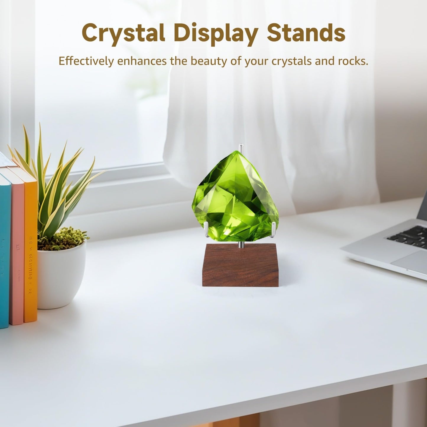 Homaisson 4 Pcs Crystal Display Stands, Wood Easel Holders with Adjustable Metal Arms, Walnut Rock Stands for Crystals, Geodes Display Racks for Crystal and Rock Collection Display