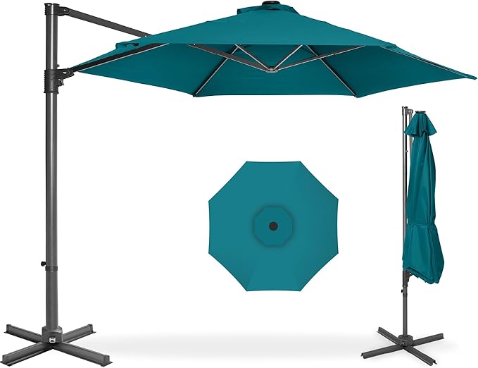 Best Choice Products 10ft Offset Cantilever Hanging Market Patio Umbrella, Smooth 360° Rotation, 8 Sturdy Ribs, Easy Adjustment - Cerulean