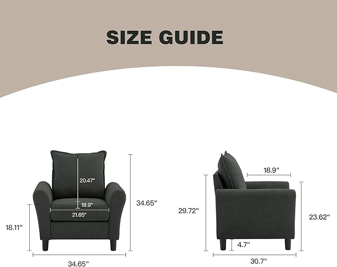 Mid-Century Accent Chairs Set of 2, Modern Linen Fabric Armchair