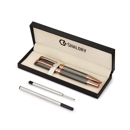SHALORY Ballpoint and Rollerball Pen Set, Stylish Line Engraved Metal Pen Elegant Smooth Writing Gift Pen (2 Pens with 2 Extra Refills)