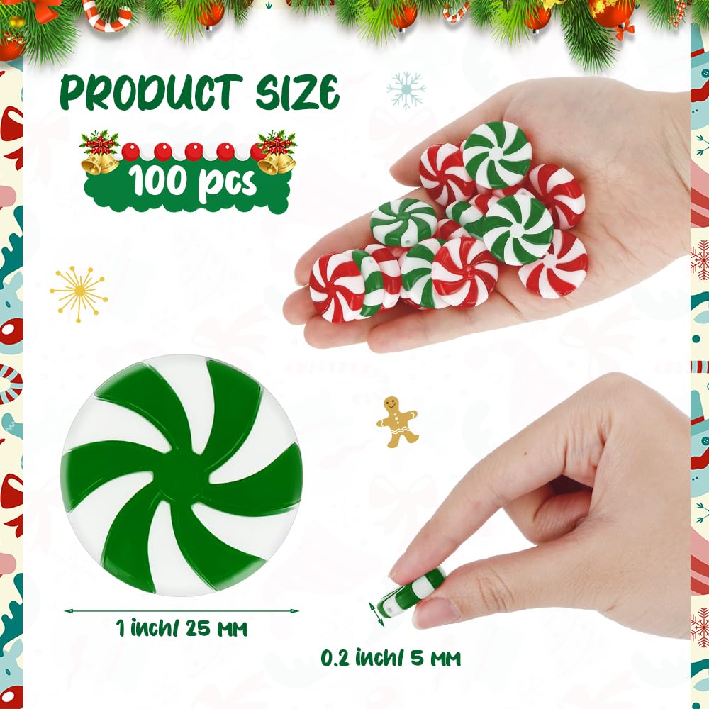 Candy Cane Hanging Peppermint Ornaments for Christmas Tree Decorations - 100 PCS Fake Plastic Candy Cane Ornaments in Red, Green, White