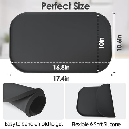 TOHONFOO Silicone Coffee Mat with Lip, 19.7'' x 15'' Heavy Duty Bar Mat, Coffee Tray for Countertop Fit Under Machine Pot Espresso Machine, Grey