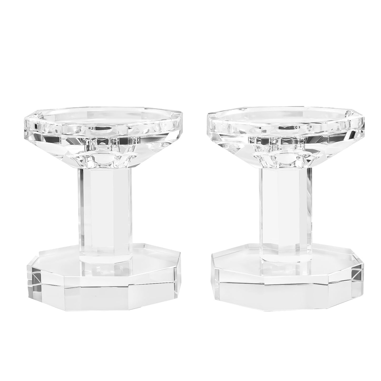 Kitcom Crystal Taper/Pillar Candle Holders Set of 2, 4.1 Inches Height, Heavy Solid Hand Cut Candlesticks Set, Table Centerpieces for Home Decor, Clear