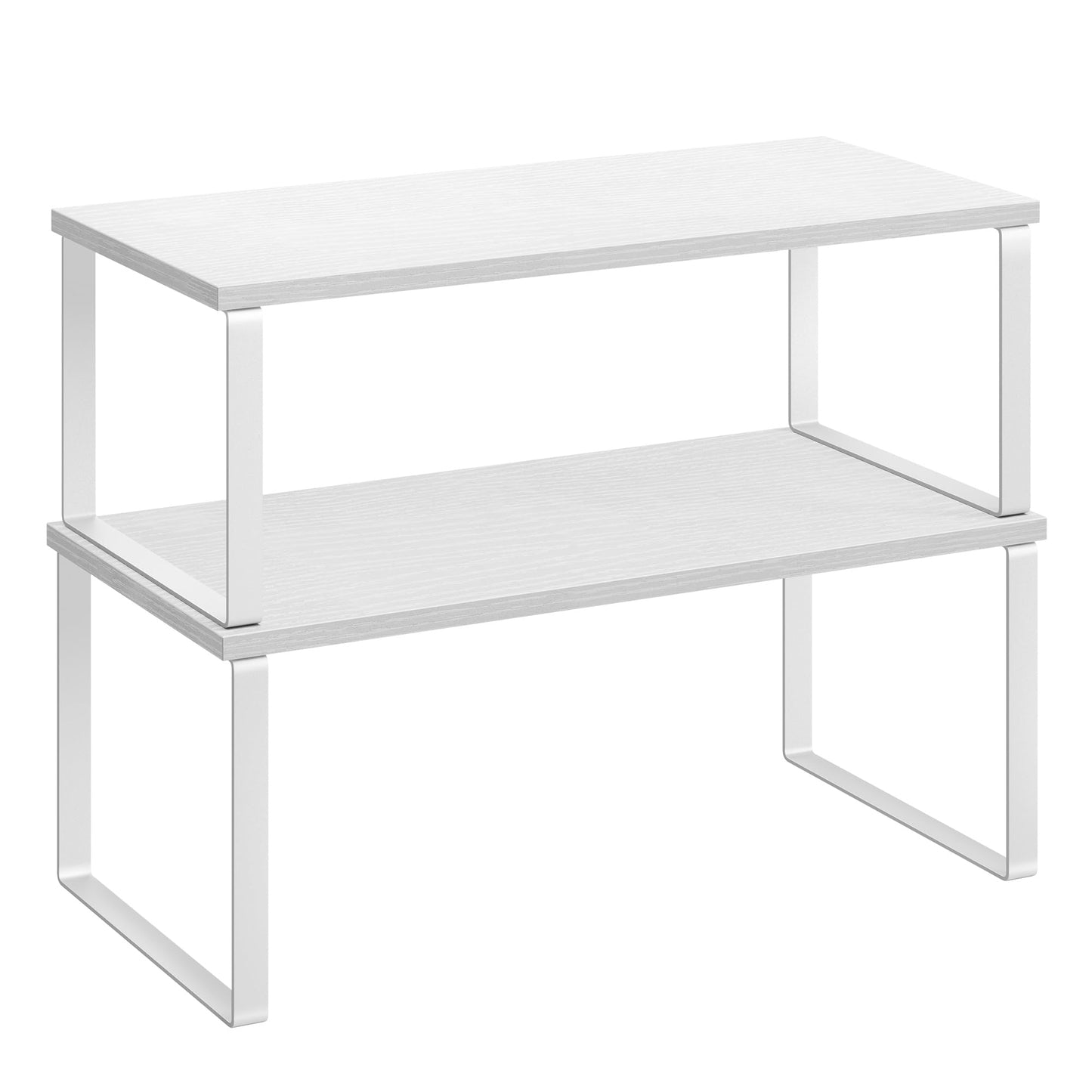 SONGMICS Cabinet Organizer Shelf, Set of 2 Kitchen Counter Shelves, Kitchen Storage, Spice Rack, Stackable, Expandable, Metal and Engineered Wood, Ink Black and Natural Beige UKCS02NB