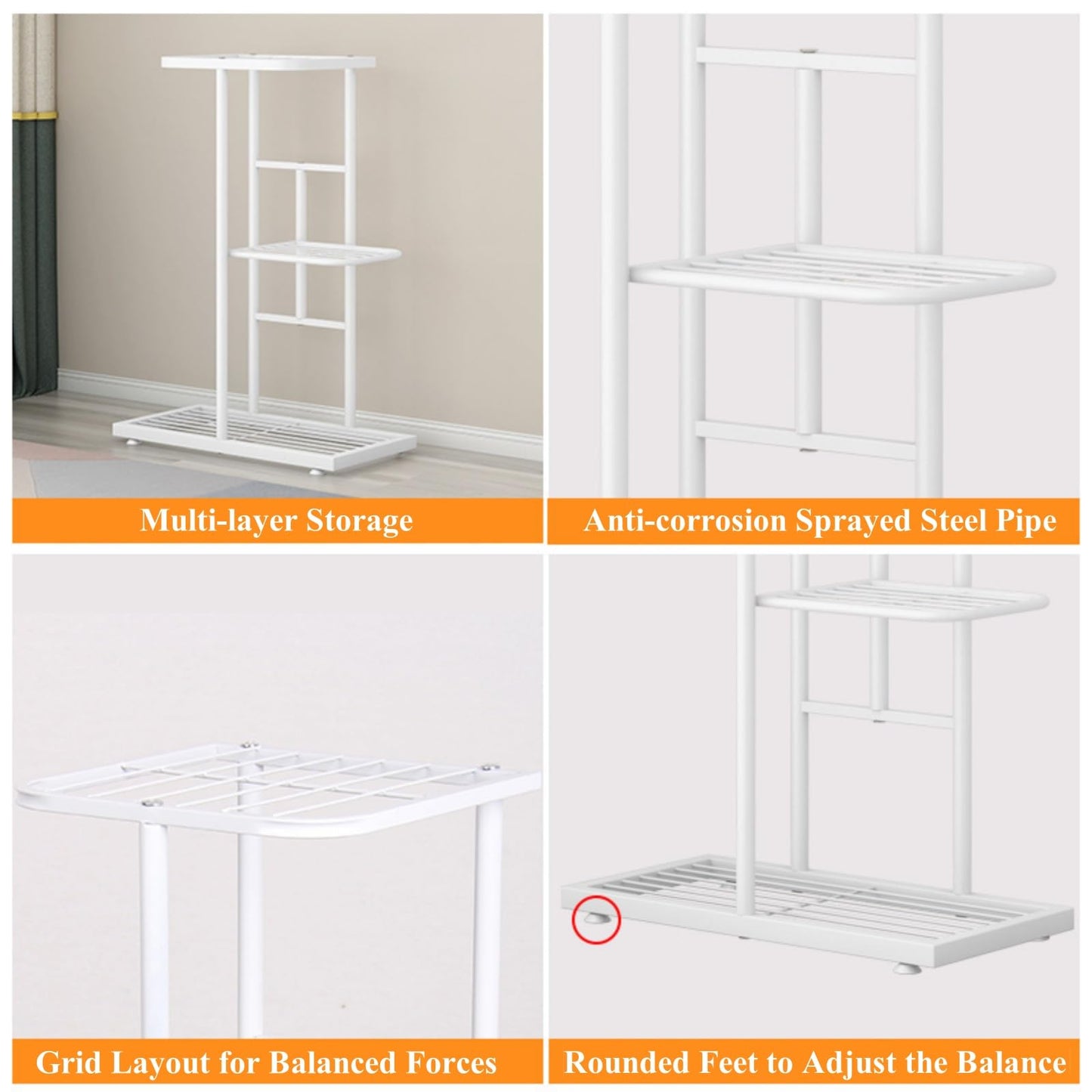CiCixixi Plant Stand Metal 3 Tier 4 Potted Multiple Flower Pot Holder Shelf Indoor Outdoor Planter Display Shelving Unit for Patio Garden Corner Balcony Living Room (White)