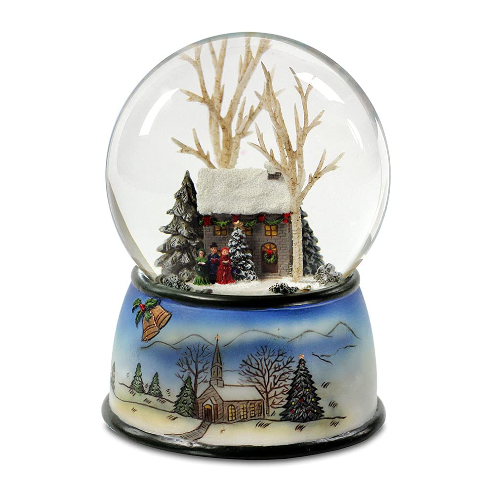 The San Francisco Music Box Company Winter Cottage with Carolers Snow Globe