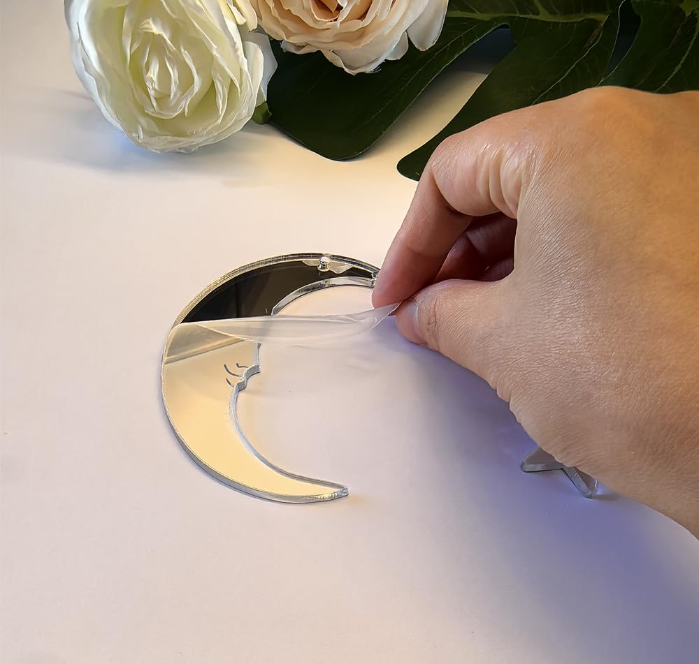Set of 20 Crescent Moon and Star,Christmas Moon and Star Hanging Ornament for Window &Christmas Tree Decoration (Siver Mirror)