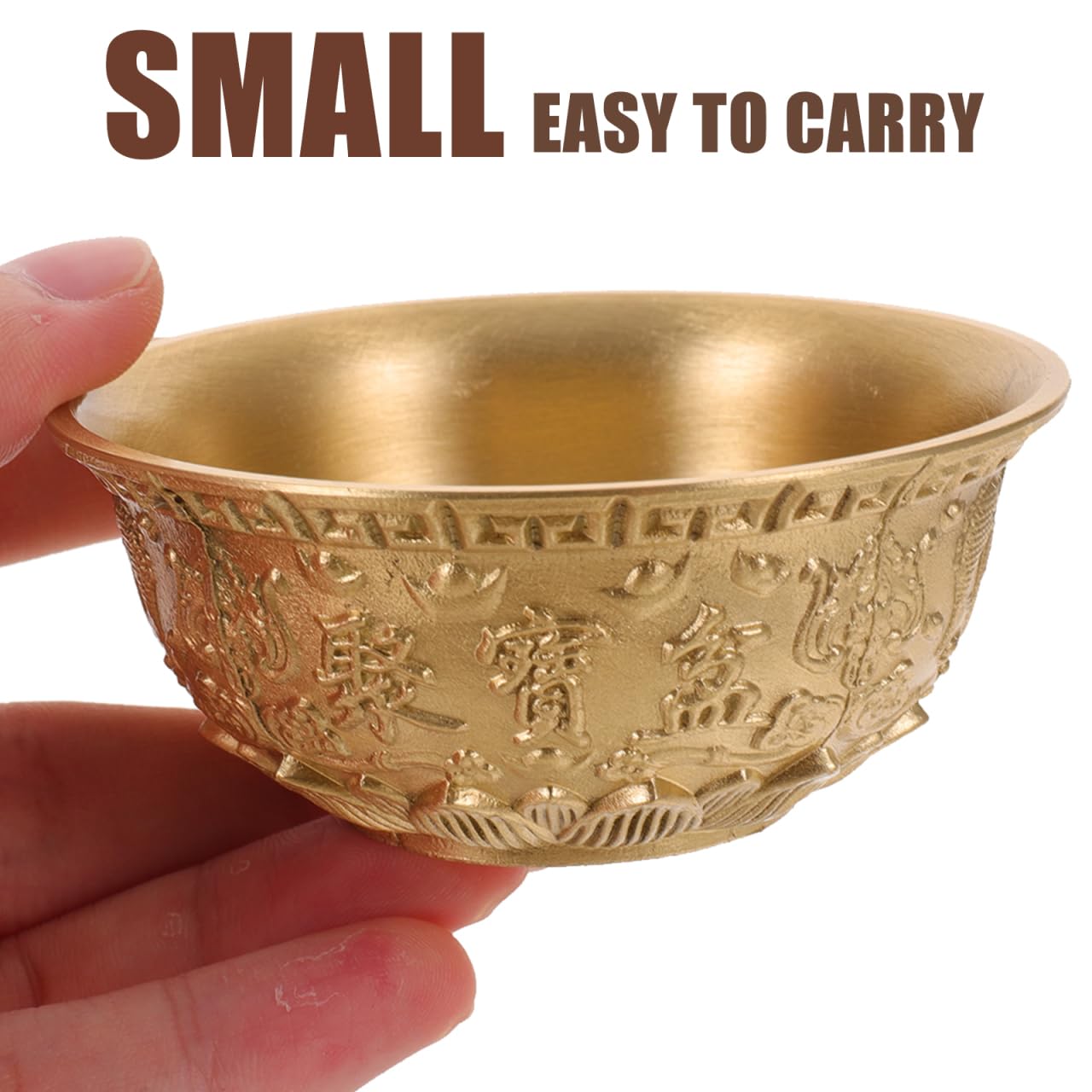 Brass Feng Shui Treasure Bowl, 3 Inch Golden Cornucopia Basin, Home Office Decor Wealth Prosperity Luck Housewarming Spring Festival Gift