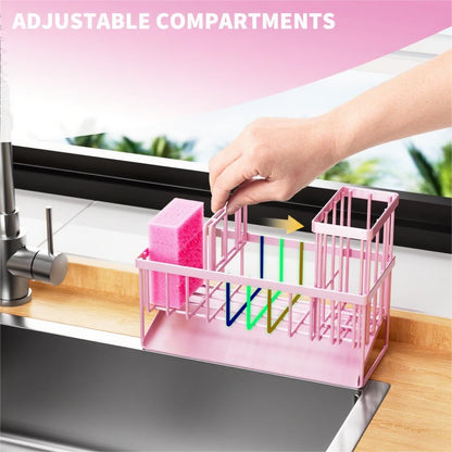 Cisily Kitchen Sink Caddy Organzier with High Brush Holder, Sponge Holder for Sink, 304 Rustproof Stainless, Kitchen Countertop Soap Dispenser Organizer, Kitchen Decor and Accessories