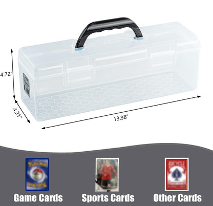 Plastic Trading Card Storage Box, Toploader Baseball Football Sports Card Storage Case with Handle, Clear Playing Card Holder, Holds Up to 200 Toploaders 750 Cards, Fit for Toploader and Standard Card