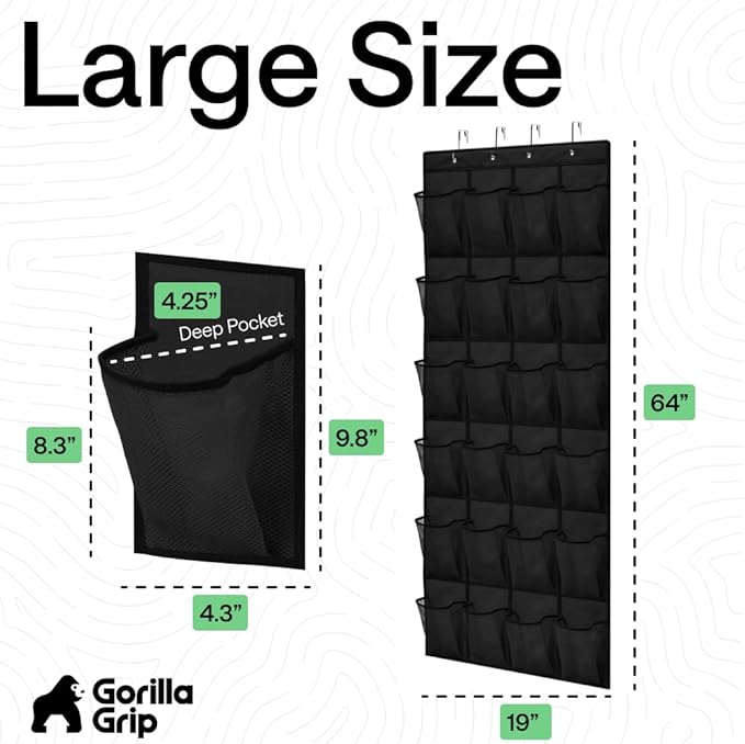 GORILLA GRIP Over the Door Shoe Organizer, 2 Pack, 24 Breathable Mesh Pockets