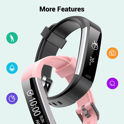Runlio Fitness Tracker with Sleep Monitor, Activity Tracker with Step and Calories Counter, IP67 Waterproof Fitness Watch with Pedometer Stopwatch for Women Men, Black